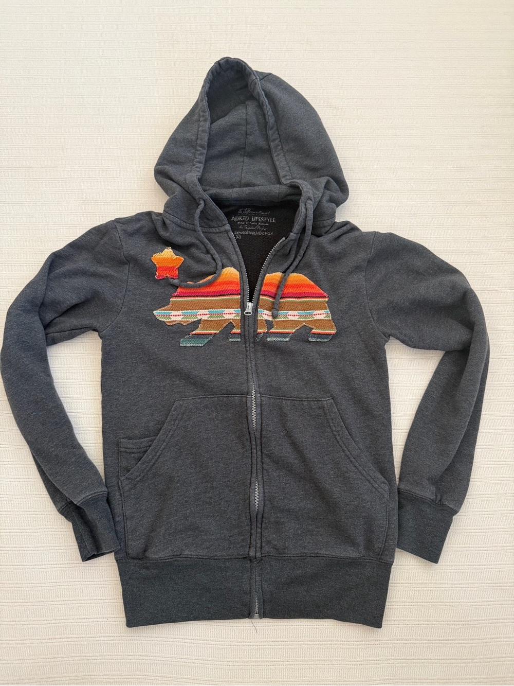 ADKTD Lifestyle Santa Barbara Hand-Cut California Bear Patch Zip Hoodie XS